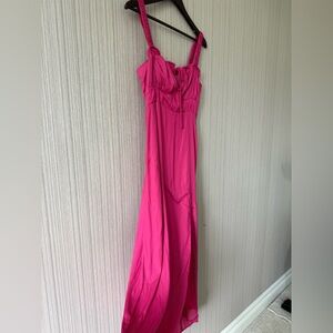 Line & Dot Vibrant Pink Maxi Dress with Tie Front